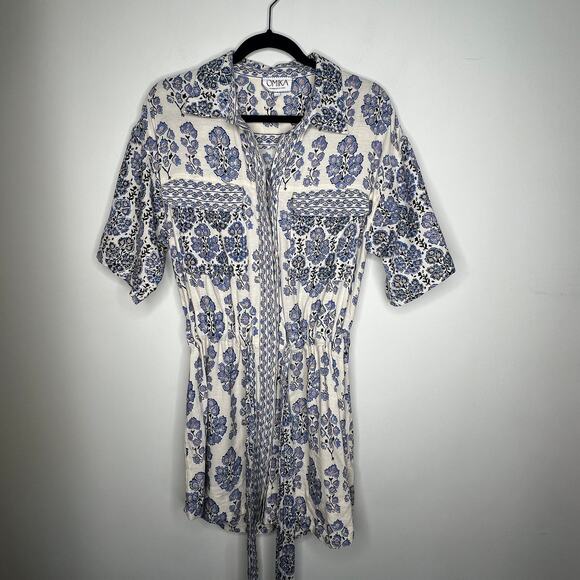 Omika Blue Floral Carla Shirt Dress Size Medium - Picture 2 of 9